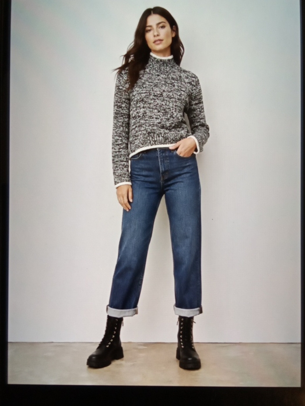 Madewell Marled Mockneck Sweater Black N White Merino Wool Blend Womens SMALL